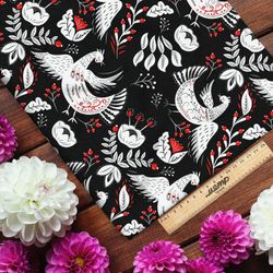 Ткань оксфорд 600 белая на чёрном роспись