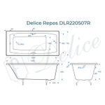 Ванна чугунная Delice Repos 150х70 с черными матовыми ручками DLR220507RB