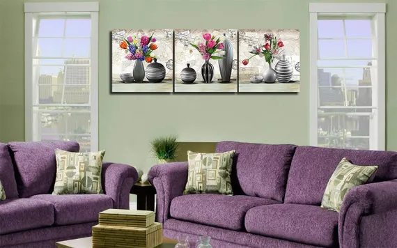 Модульная картина "Вазы с цветами триптих"
