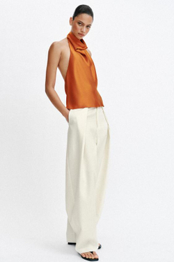ZARA АТЛАСНЫЙ ТОП С ГОРЛОВИНОЙ ХАЛТЕР, ОРАНЖЕВЫЙ