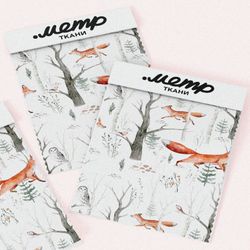 Ткань шифон грациозная лисица между деревьями