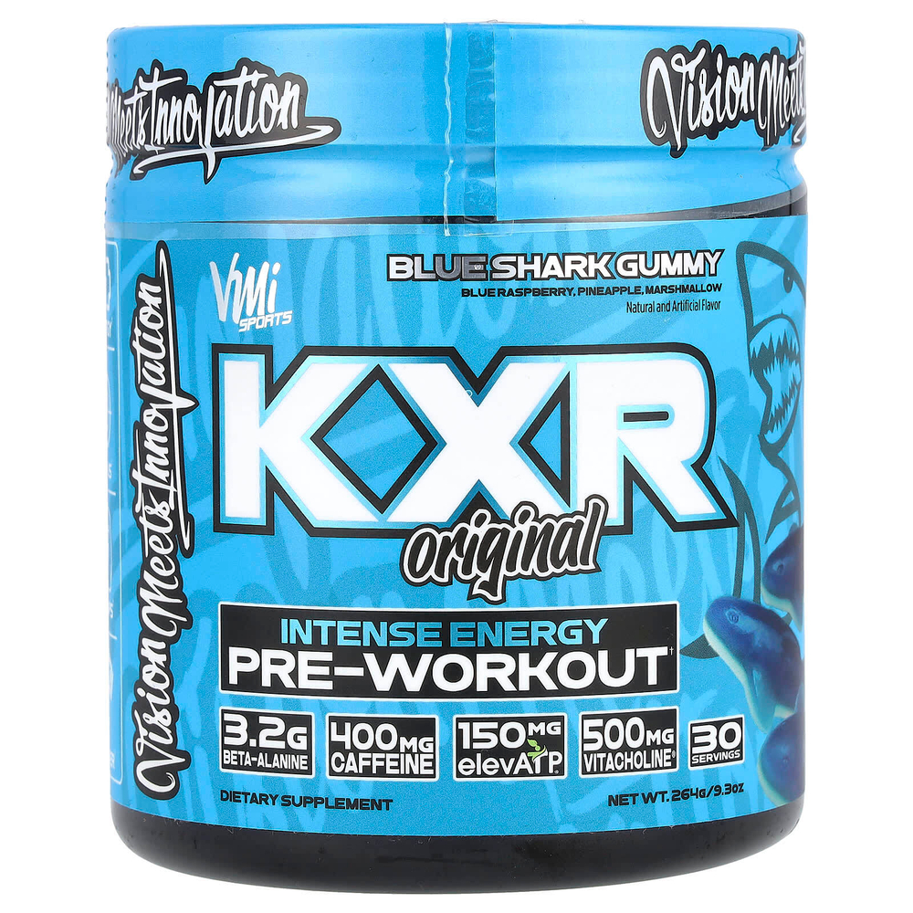 VMI Sports, KXR Original, интенсивная энергия перед тренировкой, жевательная таблетка с синей акулой, 264 г (9,3 унции)
