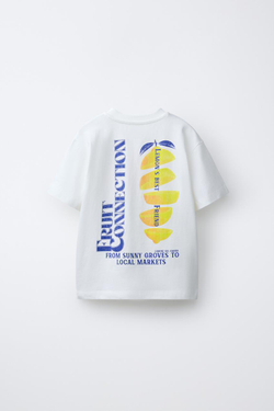 ZARA ФУТБОЛКА С ПРИНТОМ ФРУКТЫ, БЕЛЫЙ