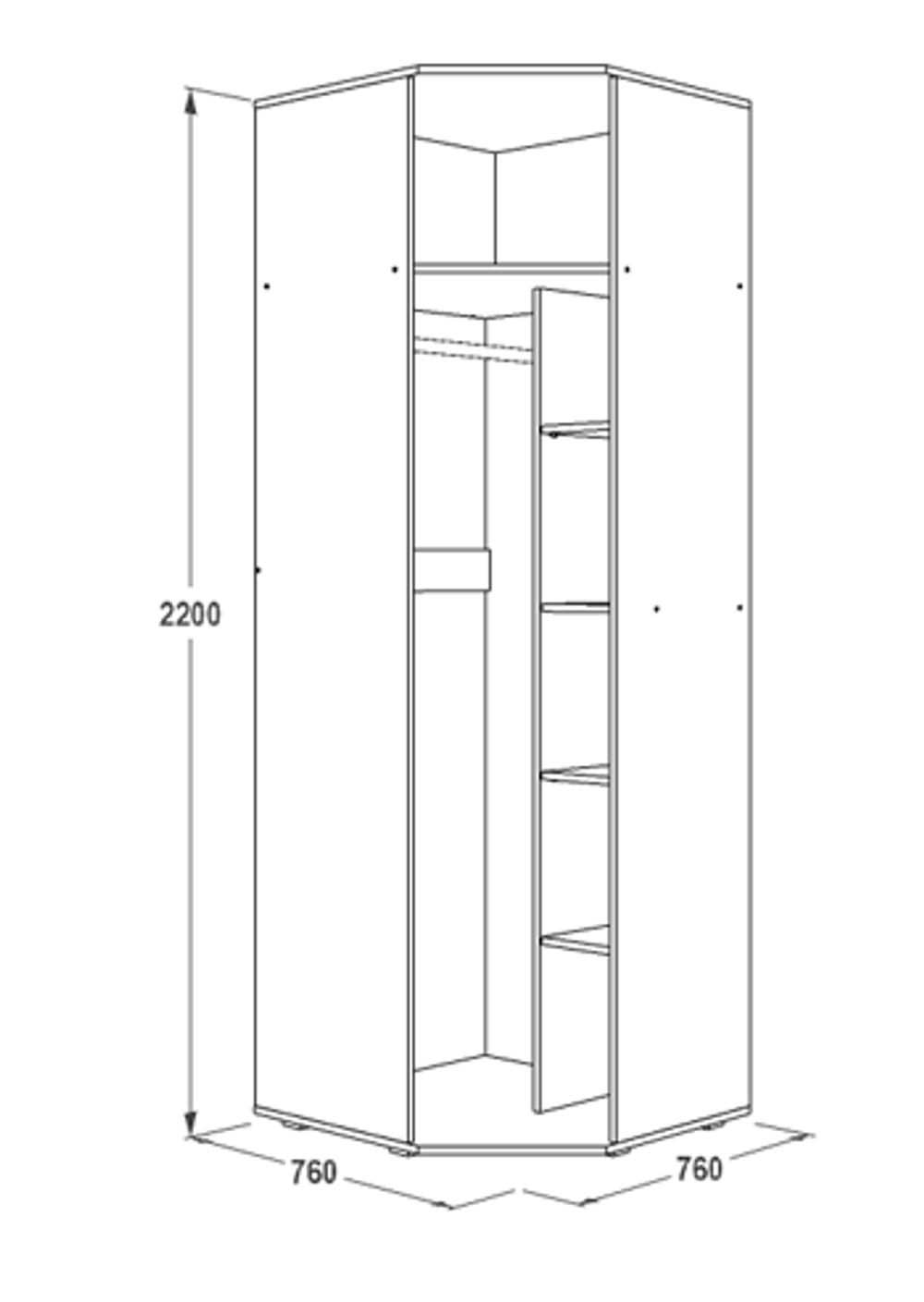 Шкаф угловой "Ольга-14" (дуб сонома), ЛДСП/МДФ, Фант-мебель, г. Волжск
