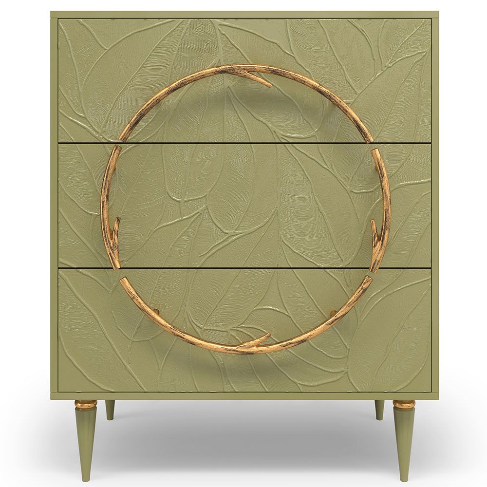 Комод Арт Колор leaves Классик Голд с 3 ящиками Зеленая олива