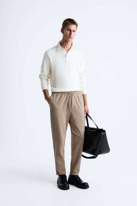 ZARA БРЮКИ EASY CARE С ПОЯСОМ НА ШНУРКЕ,  РЫЖЕВАТО-КОРИЧНЕВЫЙ