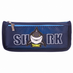 Пенал ЮНЛАНДИЯ, 2 отделения, полиэстер, "Shark", синий, 21х6х9 см, 270272