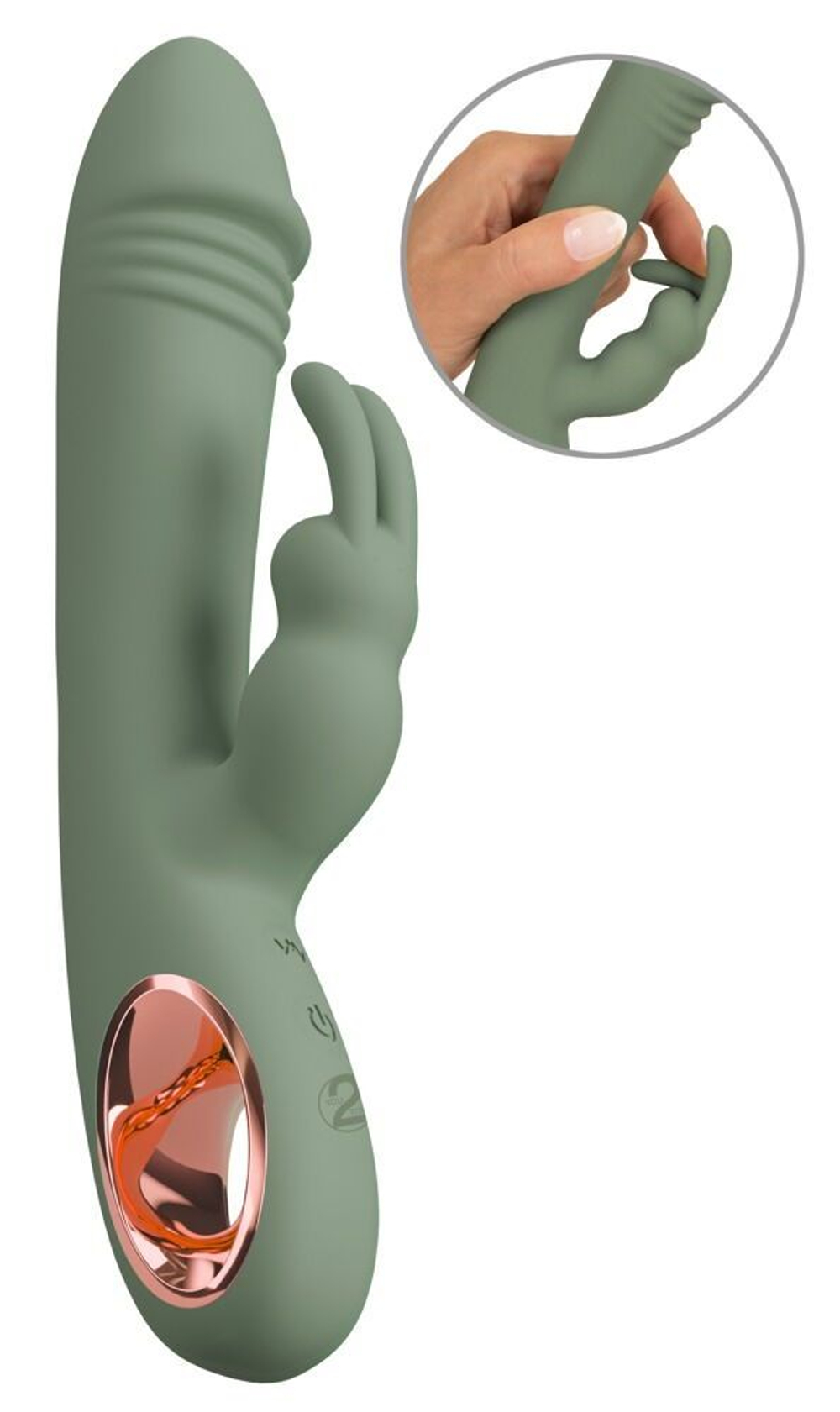 Оливковый вибратор-кролик Slim Rabbit Olive - 21,4 см. (Цвет: зеленый)