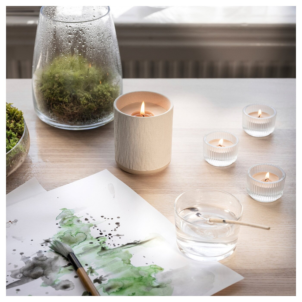 IKEA SILKESTRÄD  (ИКЕА СИЛКЕСТРÄД)  -  Ароматическая свеча, роса и мох/крем, 3,5 часа.