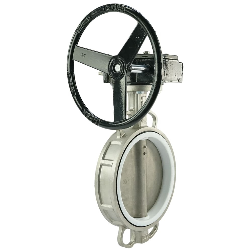 Water Butterfly Valve Elephant 316L-PTFE-RDN, body material - stainless steel AISI 316L, disk material - stainless steel AISI 316L, seal - PTFE, gear operated