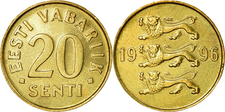 Эстония 20 сентов, 1992-1996 XF