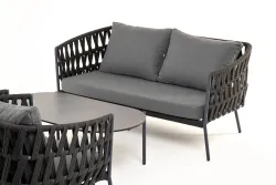 "Диего" лаунж-зона 4-местная плетеная из роупа (веревки), каркас алюминиевый темно-серый, роуп темно-серый