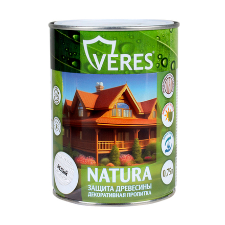 Декоративная пропитка для дерева Veres Natura, полуматовая, 0,75 л, белая