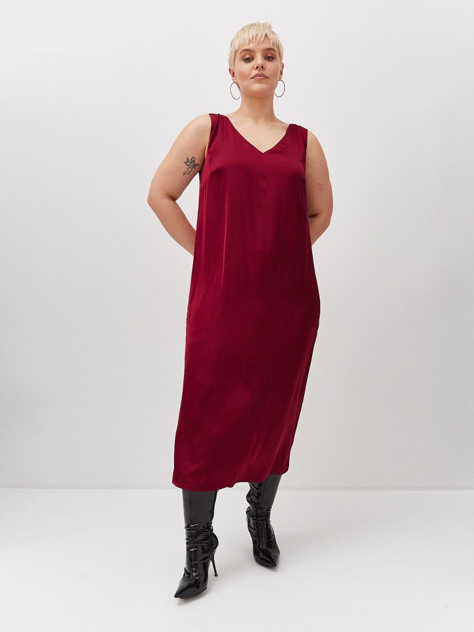 Платье-комбинация двухслойное, на широких бретелях, бордо