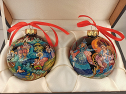Набор новогодних шаров с полной росписью "Кот в сапогах" и "Золушка"