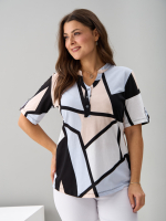 Блузка БЛ-122/геометрия-бежголубая