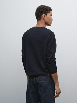 Massimo Dutti Хлопковый свитер с длинными рукавами, темно-синий