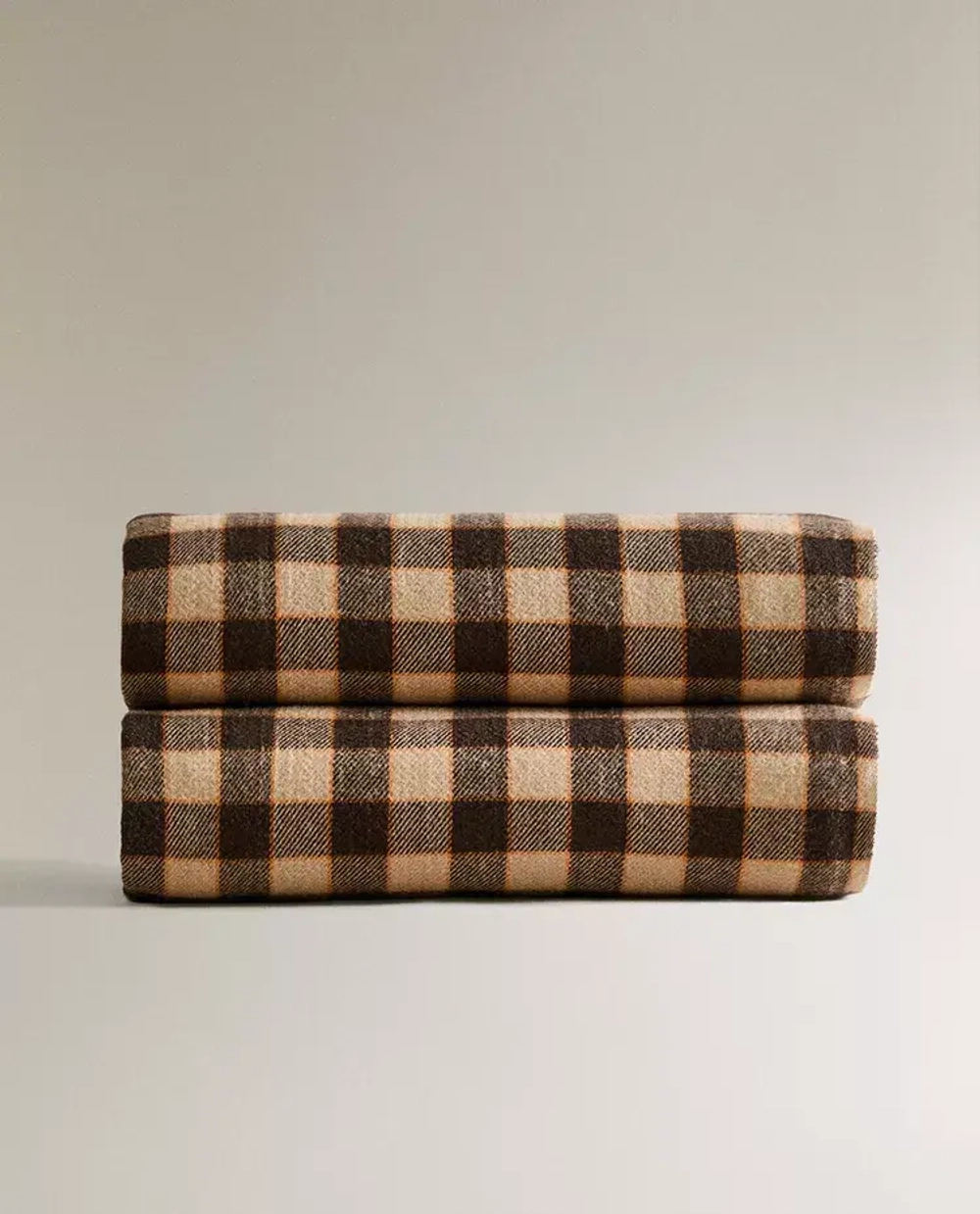 ZARA HOME ПЛЕД В КЛЕТКУ С БАХРОМОЙ, КОРИЧНЕВЫЙ