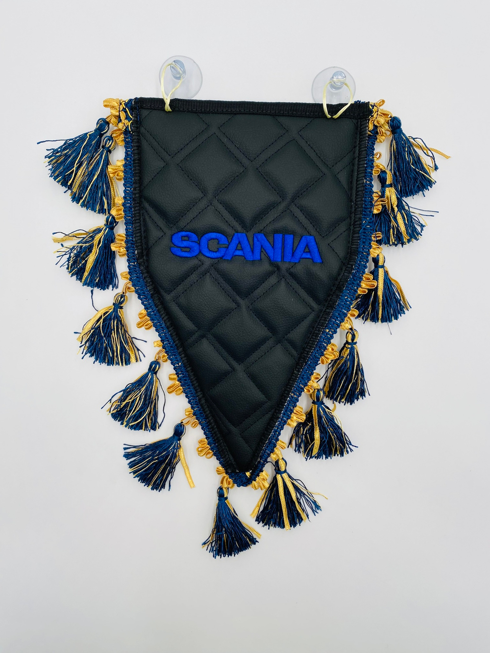 Вымпел треугольный Scania (экокожа, черный с синей вышивкой)