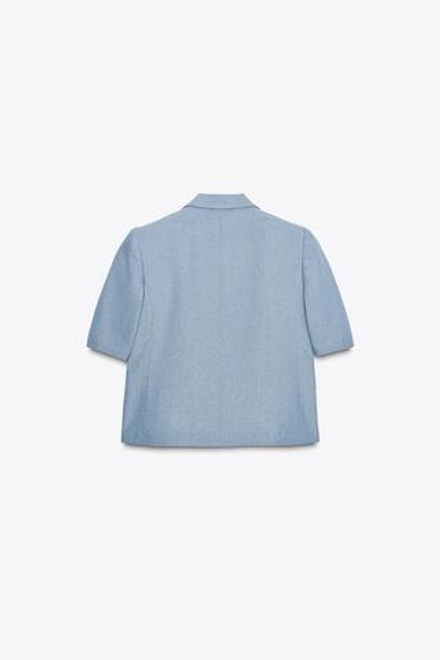 ZARA УКОРОЧЕННЫЙ БЛЕЙЗЕР С КОРОТКИМИ РУКАВАМИ, СИНИЙ