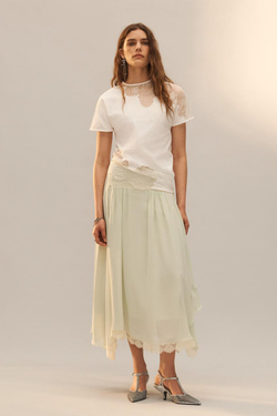 ZARA ФУТБОЛКА С КРУЖЕВНОЙ ОТДЕЛКОЙ - LIMITED EDITION, ЭКРЮ