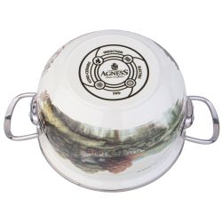 КАСТРЮЛЯ AGNESS ЭМАЛИРОВАННАЯ СО СТЕКЛЯННОЙ КРЫШКОЙ СЕРИЯ "FAMILY HOUSE", 2 Л ДИА.18СМ