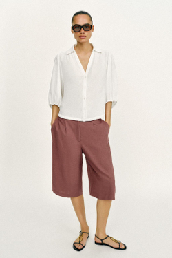 ZARA РУБАШКА ИЗ СМЕСОВОГО ЛЬНА С ОБЪЕМНЫМИ РУКАВАМИ, БЕЛЫЙ