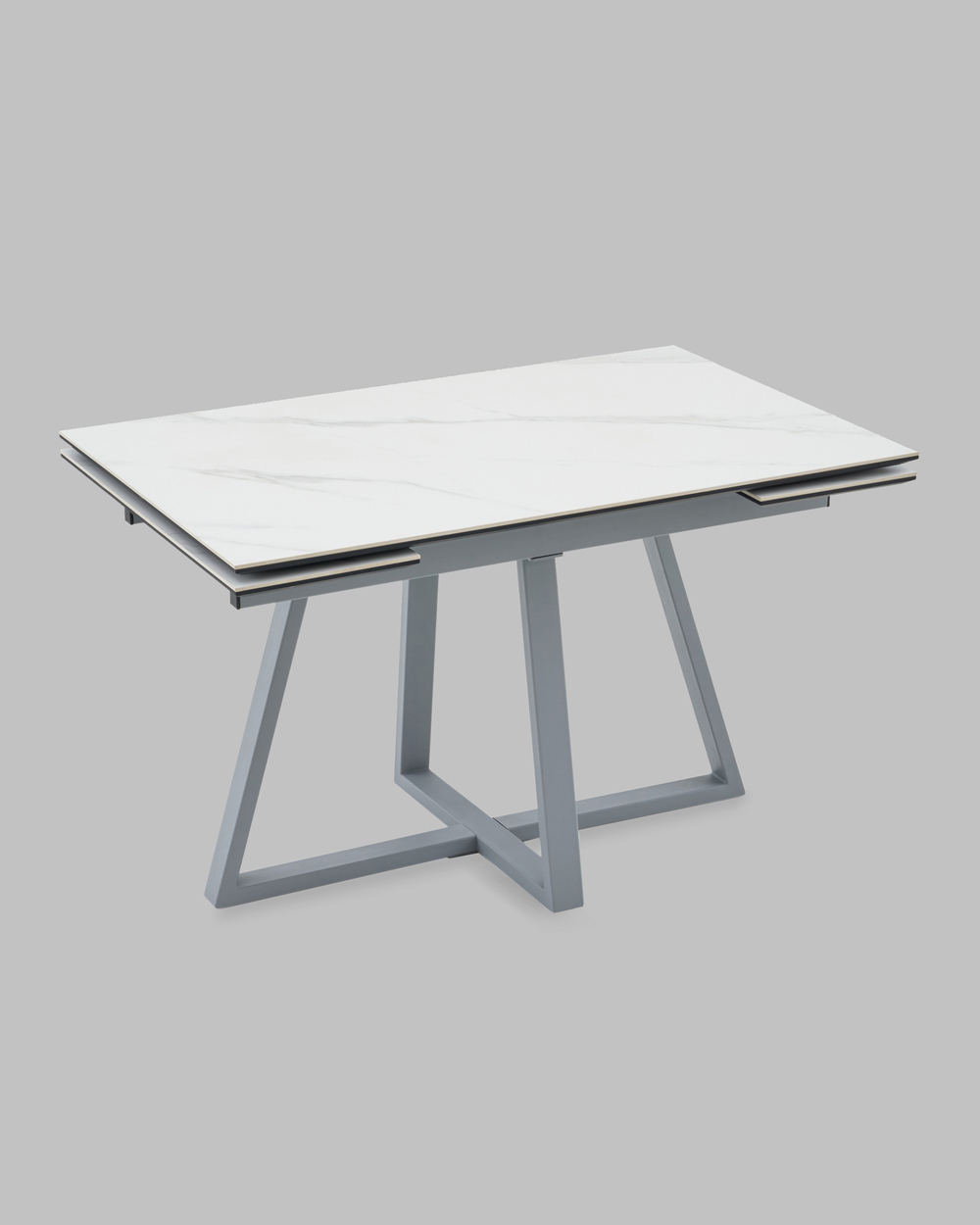 Стол Керас 120-180/80/75 столешница МДФ16/керамика Snow white подстолье металл серый