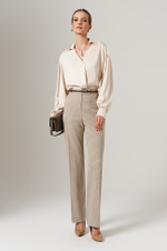 31091 Брюки женские (бежево-оливковый клетка)