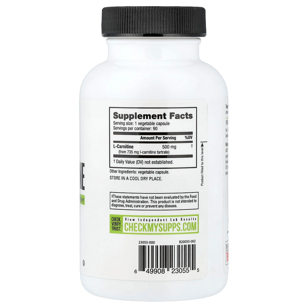NutraBio, L-карнитин, 500 мг, 90 растительных капсул