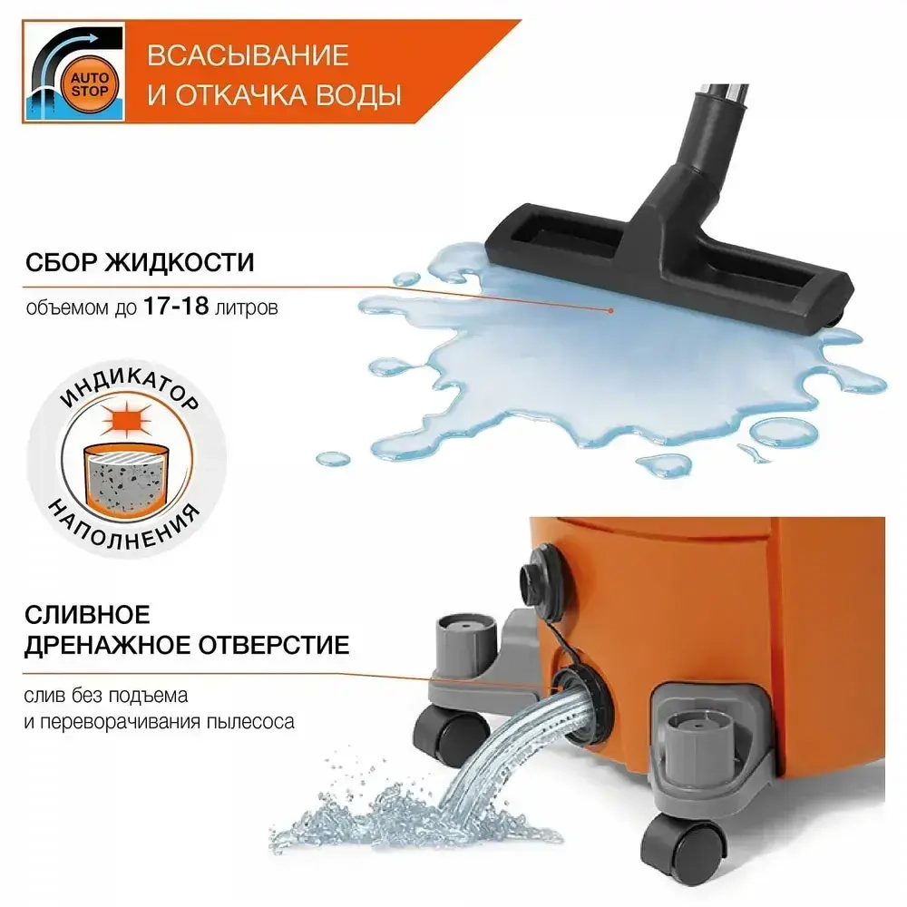 Пылесос строительный DAEWOO DAVC 2500SD (1.4 кВт, 25л)