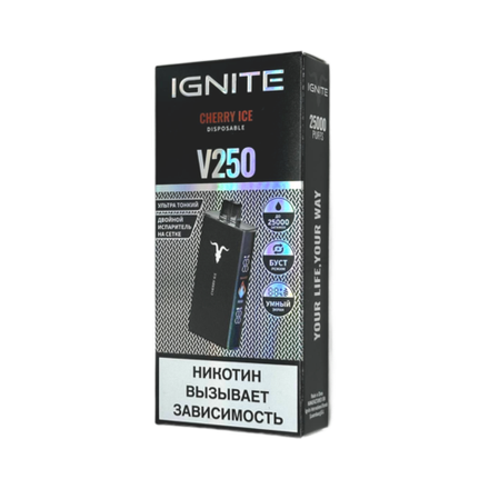 Ignite V250 Black Вишня-лёд (Cherry ice) 25000 затяжек 20мг Hard (2% Hard)
