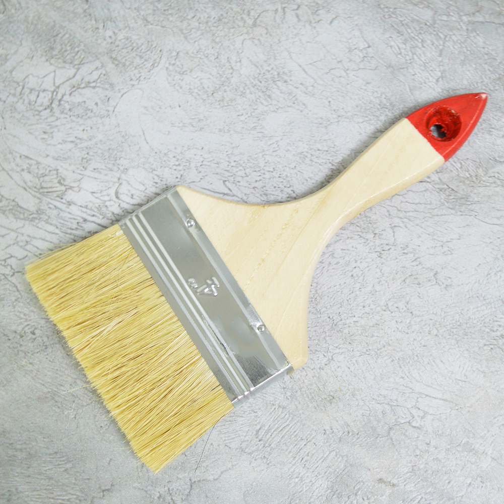 Кисть плоская 4" 100мм искусственная щетина, деревянная ручка