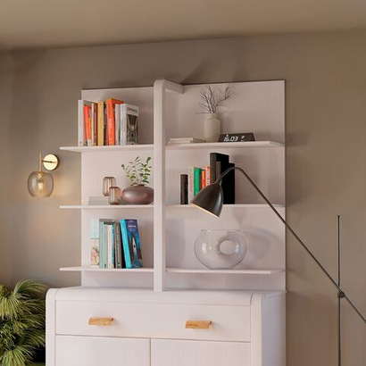 Стеллаж деревянный 3 полки Мадейра 104х32х112 см из массива сосны, белый