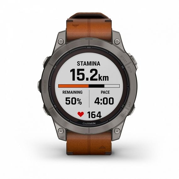 Умные часы Garmin Fenix 7 Pro Sapphire Solar титановый серый с коричневым кожаным ремешком