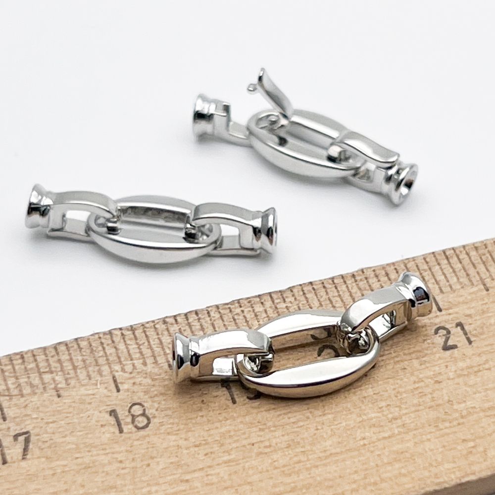 Замок, цвет серебро (родий), размер кольца 13*8,2 мм, размер концевиков 8,8*4,3 мм, цена за 1 шт