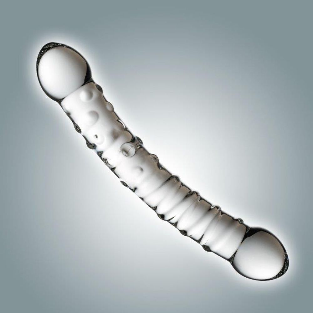 Прозрачный двусторонний фаллоимитатор с 2 видами рельефа - 20,5 см. (Цвет: прозрачный)