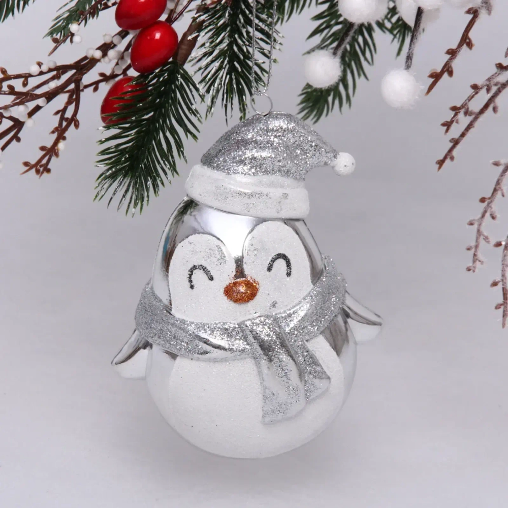 Ёлочная игрушка «Милый пингвинёнок» 12*7*12 см, серебро