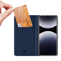 Чехол книжка из PU кожи синего цвета от Dux Ducis для Xiaomi Redmi Note 14 Pro 4G, серия Skin Pro Series Case