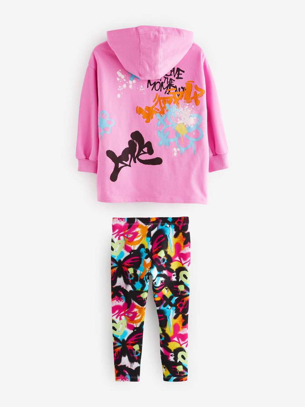 Толстовка с капюшоном и легинсы в комплекте для девочки Next 656-512, Розовый, Черный