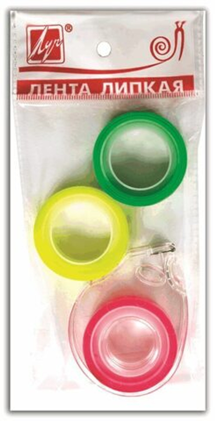 Скотч 12мм*10м, 3шт. на диспенсере,  флуоресцентный