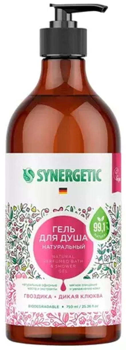 SYNERGETIC Гель для душа Гвоздика и клюква женский мужской, 750 мл