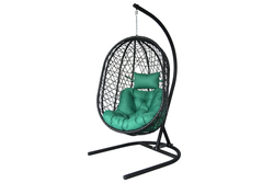 Кресло подвесное Кокон XL арт.D82-MT025 (стойка+основание.черн.,корзн.черн.,подуш тём-зеленый. 3уп. (В))