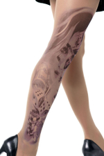 Колготки +size с принтом в виде девушки в казино (Размер: XL-XXL-XXXL) (Цвет: бежевый)