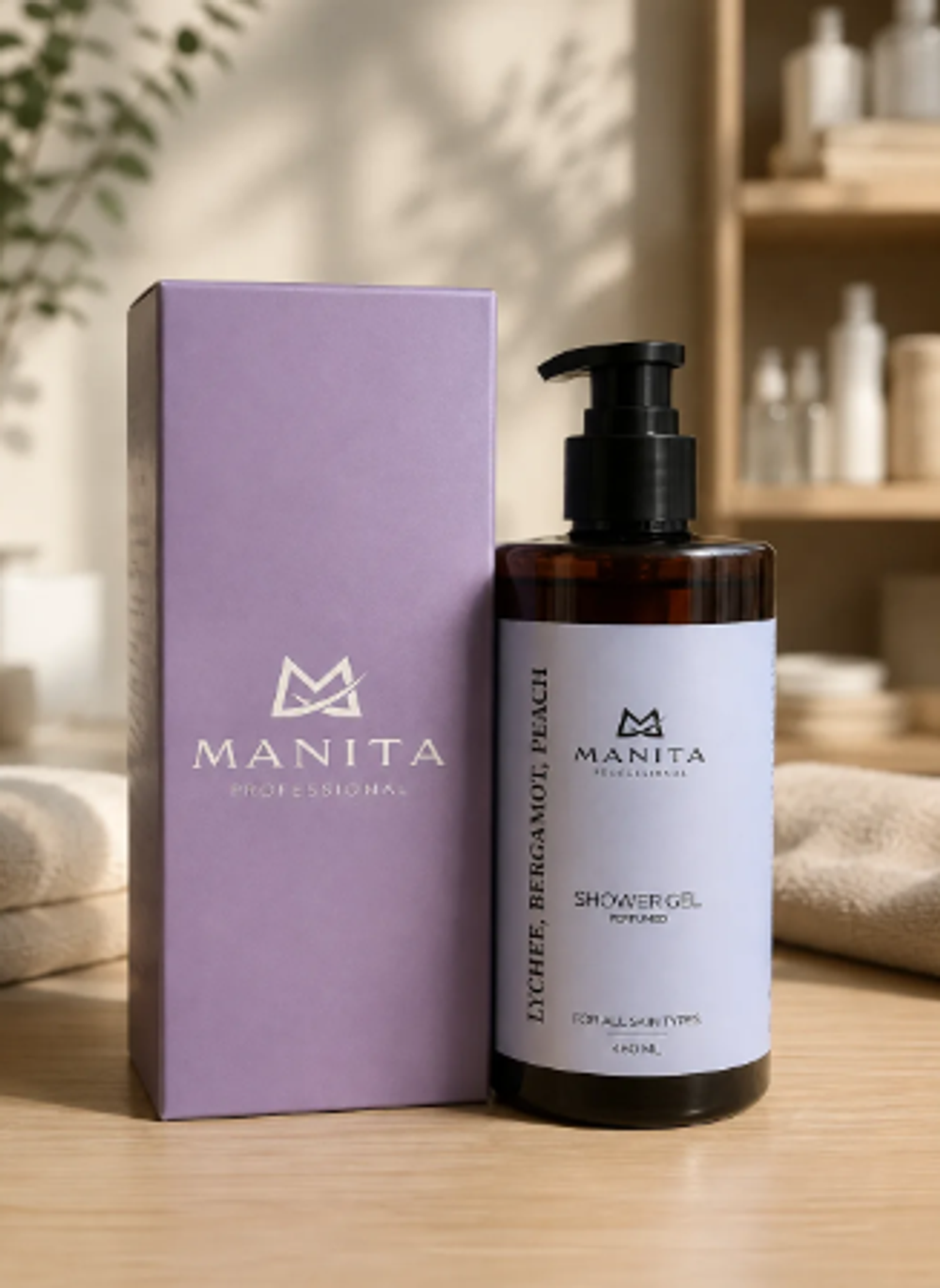 Manita Professional Гель для душа парфюмированный Lychee, Bergamot, Peach в упаковке, 460мл