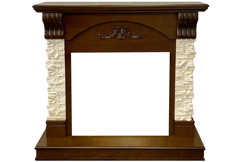 Каминокомплект Prague - Сланец бежевый / Темный дуб с очагом Jupiter FX New