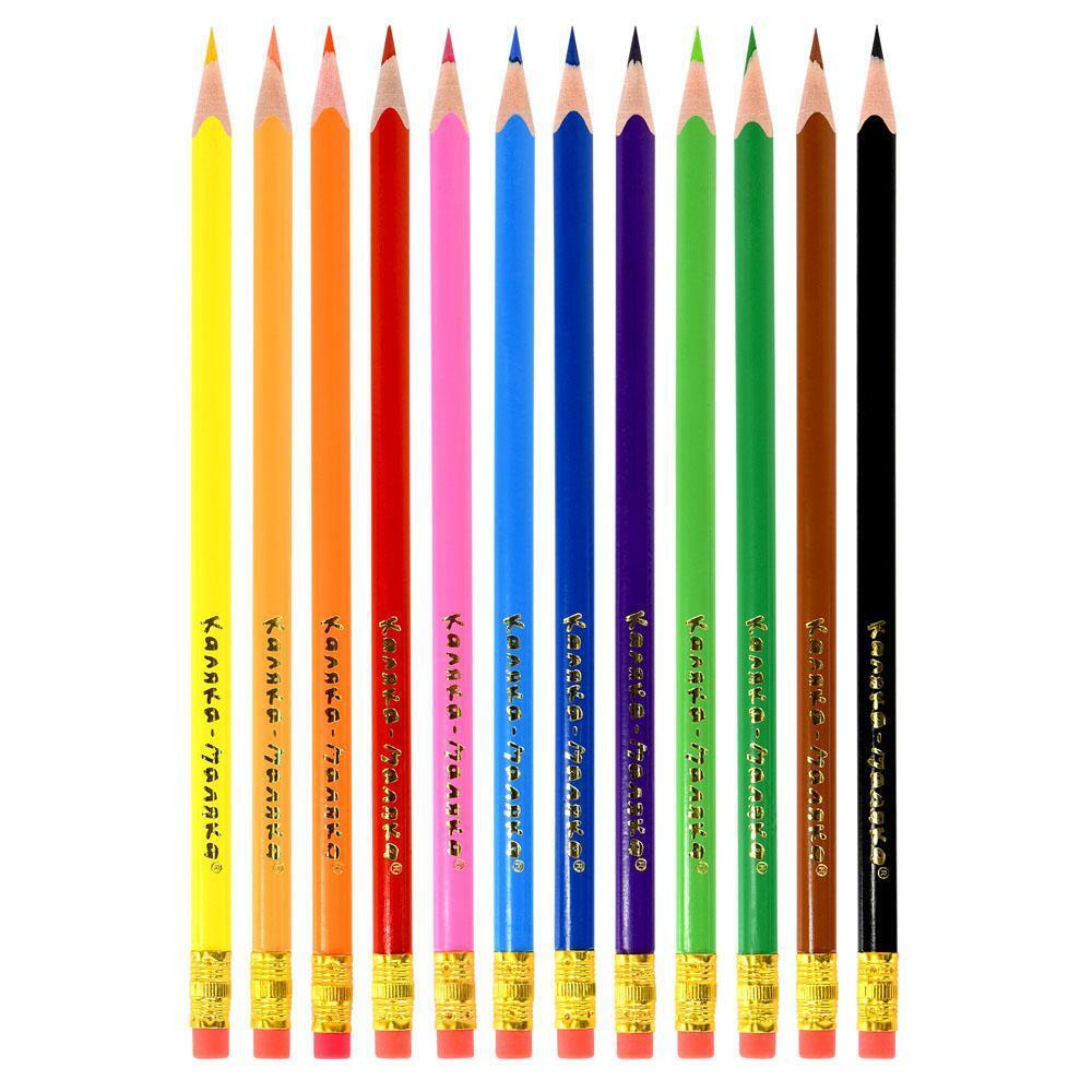 Карандаши 12цв., 3-гран., пластик., стираемые с ластиком (Каляка-маляка)