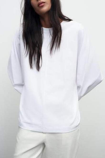 ZARA ХЛОПКОВАЯ ФУТБОЛКА С НАШИВКОЙ, БЕЛЫЙ