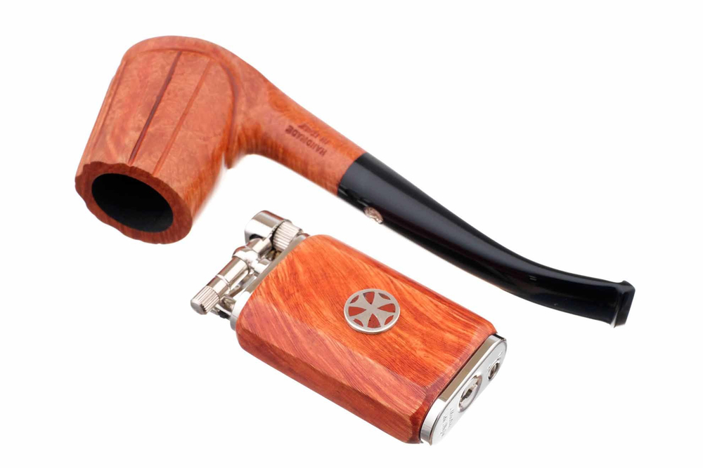 Зажигалка трубочная Mastro de Paja, серебро и бриар