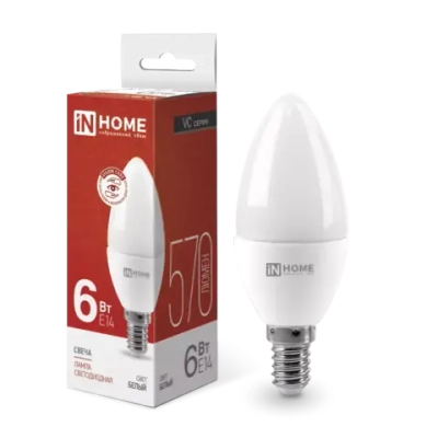 Лампа светодиодная LED-СВЕЧА-VC 6Вт 230В Е14 4000К БЕЛЫЙ 570Лм IN HOME